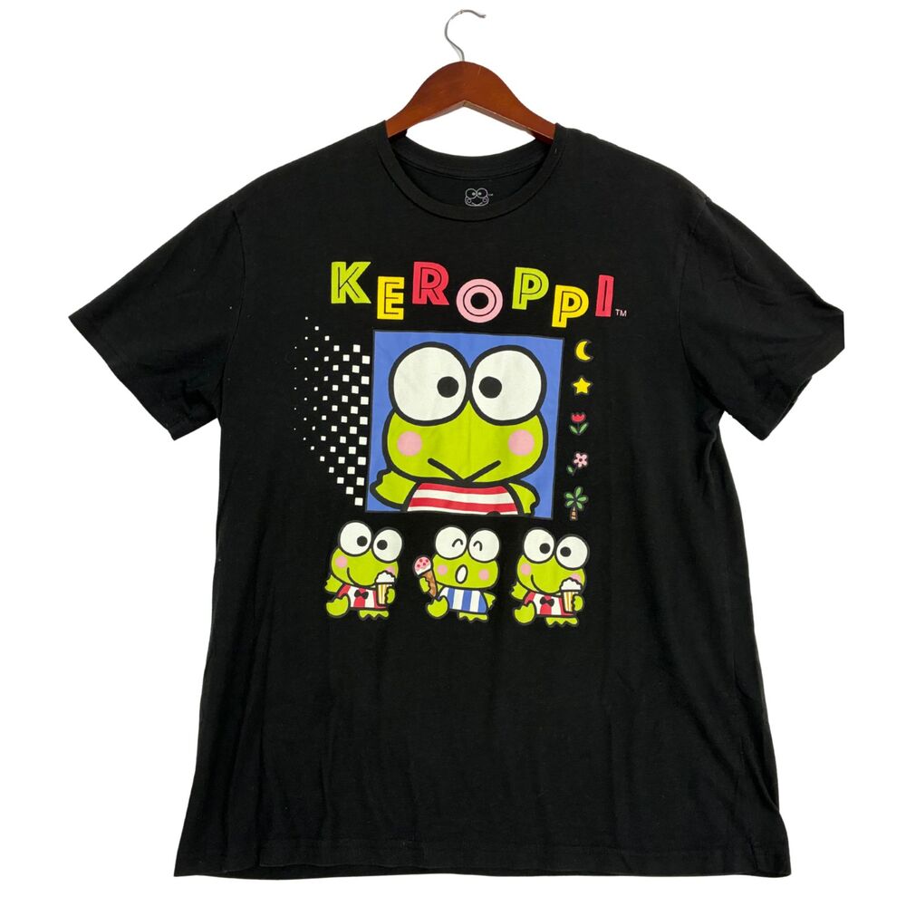 Sanrio Keroppi T Shirt Large Black Frog Graphic Kawaii Cartoon Character Tee